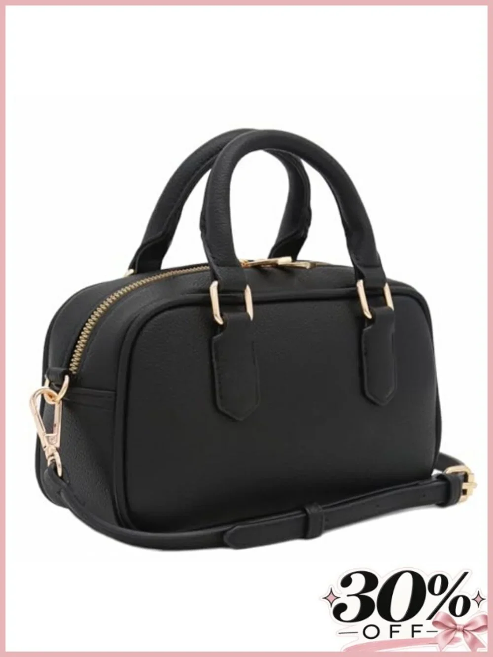 Faux Leather Mini Satchel Top Handle Crossbody Bag Adjustable Strap